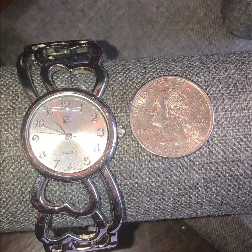 NY & Co. Silver Tone Cutout Cuff Band Watch Wristwatch NEW BATTERY